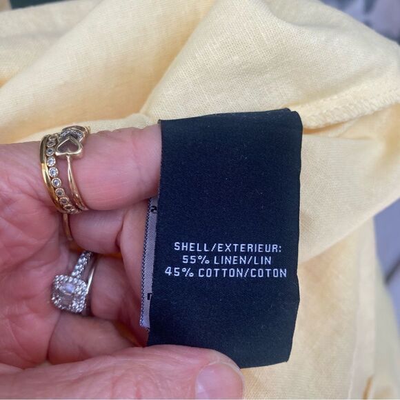 For All Mankind yellow linen Midi Dress With Puff Sleeves Ruffle Smocked Top XS - Picture 8 of 9